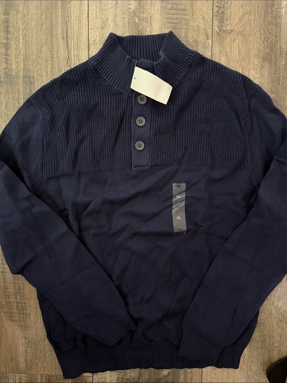 Club Room Navy Button-Up Collar Knit Pullover
